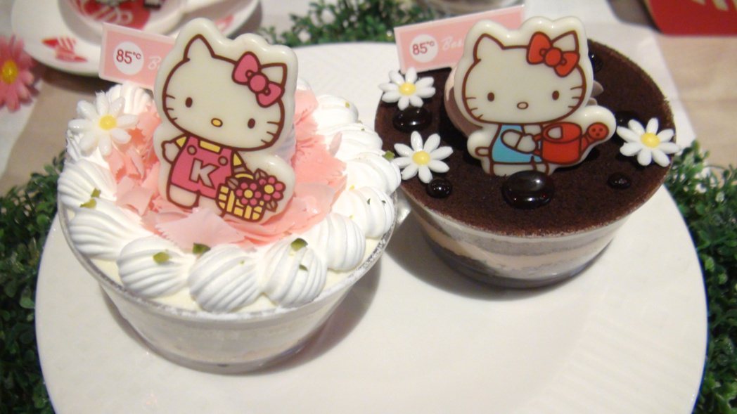 85度C新推出兩款「花園甜心」、「可可花園」切片蛋糕，由可愛的Kitty當主造型...