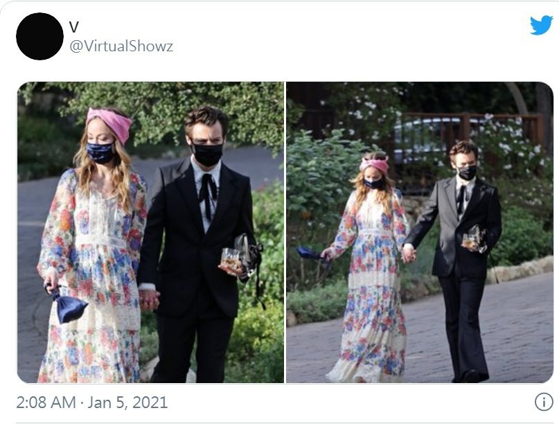 哈利與奧莉薇亞懷德被拍到手牽手出席婚禮。圖／摘自twitter