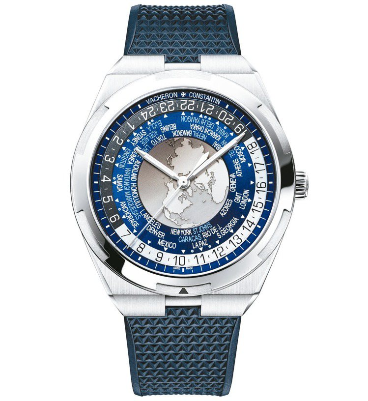 Overseas世界時間腕表，此為搭配橡膠表帶的款式。 圖／江詩丹頓提供