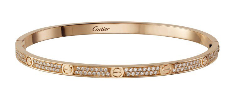 卡地亞 LOVE 系列全鋪鑲鑽石手環 (窄版)，玫瑰K金，約81萬元。圖／卡地亞提供