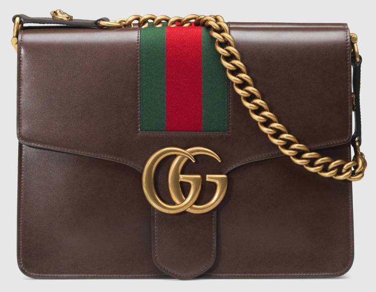 GG Marmont飾綠紅綠織帶鍊帶包，13萬2,800元。圖／GUCCI提供