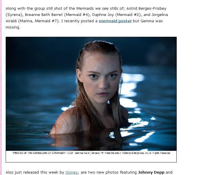 Gemma Ward在《神鬼奇航4幽靈海》中美人魚扮相。圖／擷取自sassisamblog