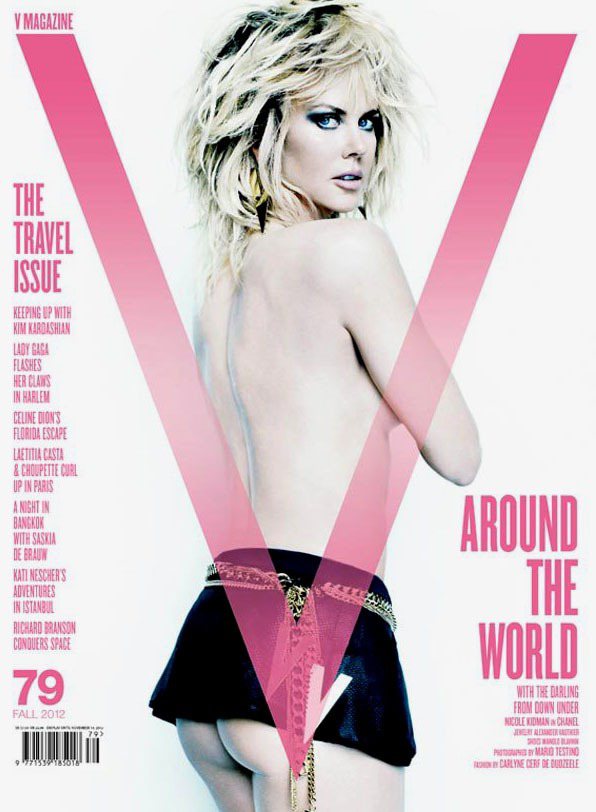 妮可基嫚前陣子為了《V Magazine》上身全裸、露出半截臀部拍封面。圖／達志影像