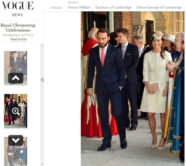 碧琶密道頓（Pippa Middleton ），穿著英國設計師 Suzannah 的奶油色大衣，柔和的弧度與十字線條給人一種乖巧端莊的形象。圖／擷取自vogue.co.uk