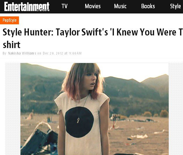 〈I Knew You Were Trouble〉這支錄影帶中，泰勒絲頭髮變短了，髮尾挑染粉紅色，穿著緊身黑色牛仔褲還有破洞的白上衣，顛覆了大家印象中她乖巧的形象。圖／擷取自popstyle.ew.com