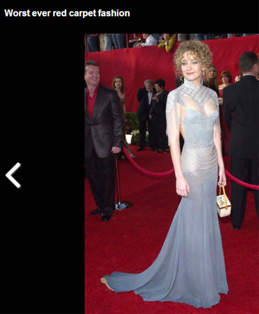 2000年的奧斯卡獎，凱特哈德森頂著一頭Dior泡麵頭搭配高領透膚禮服，又是一個「丈母娘式」穿搭。說優雅不優雅、說性感也不性感。圖／擷取自mydaily.co.uk