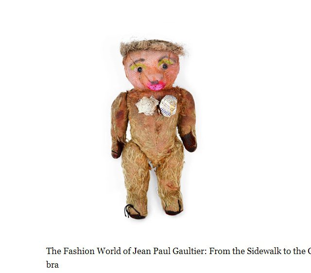 最令 Jean Paul Gaultier 感到驕傲的作品，就是為心愛的泰迪熊NANA設計的圓錐型內衣。圖／擷取自fashionavecpassion.com