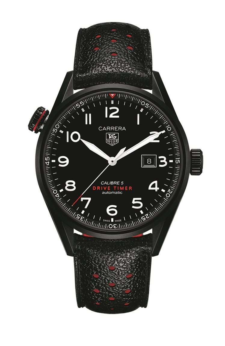 豪雅表邀C羅代言，主打Carrera系列高級腕表，圖為「Drive Timer」2級碳化鈦自動腕表，119,800元。圖／Tag Heuer提供