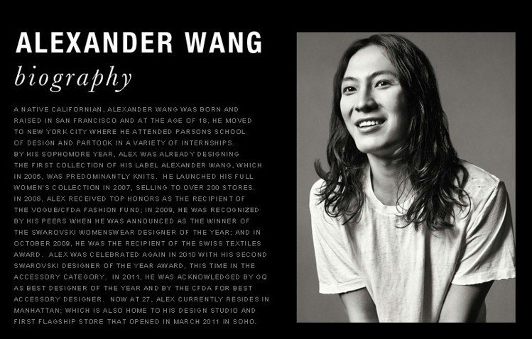 王大仁在念大二時就自創品牌「Alexander Wang」引起時尚界矚目。圖／擷取自Alexander Wang品牌官網