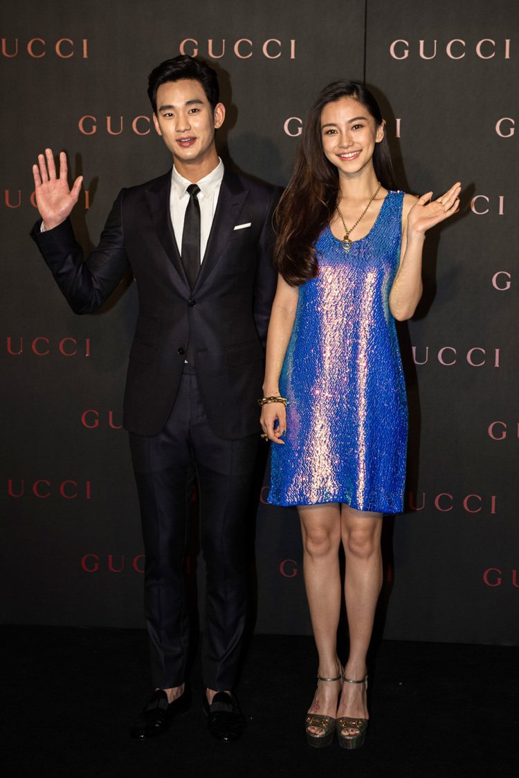 金秀賢(左)與Angelababy昨晚出席GUCCI北京新光天地新店開幕。圖／CFP