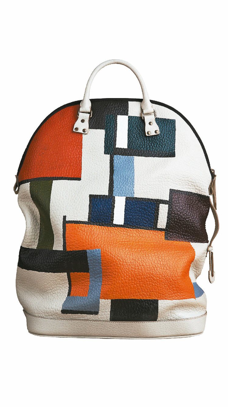 秋冬St Ives手繪幾何圖案皮革手提包，16萬元。圖／BURBERRY提供