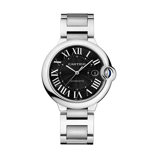 卡地亞Ballon Bleu de Cartier系列腕表、精鋼表殼搭載自動機芯，黑色裝飾表盤，搭配精鋼鏈帶、21萬9,000元。圖／卡地亞提供