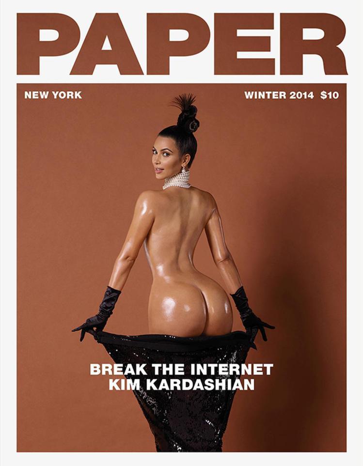 金卡達夏裸體登上「PAPER」雜誌封面，引發不少話題。圖／擷自PAPER雜誌