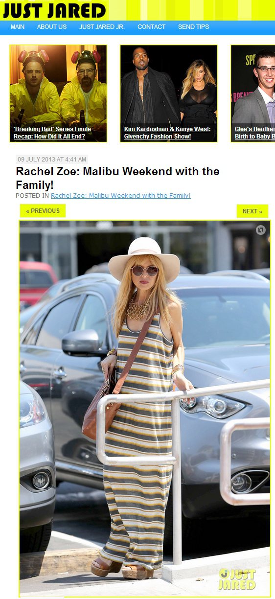 知名造型師Rachel Zoe利用白色寬邊帽變換風格。圖／擷取自justjared.com