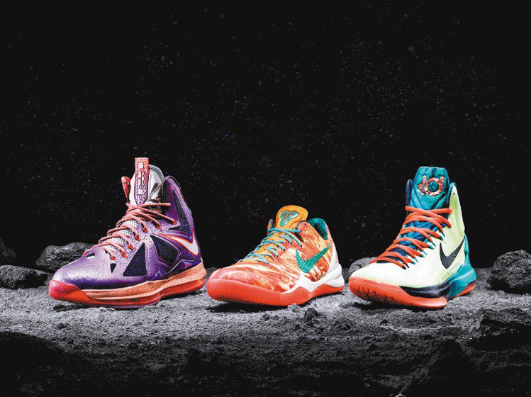 Nike集結LeBron James、Kobe Bryant 與Kevin Durant，推出明星賽版鞋款。圖／Nike提供