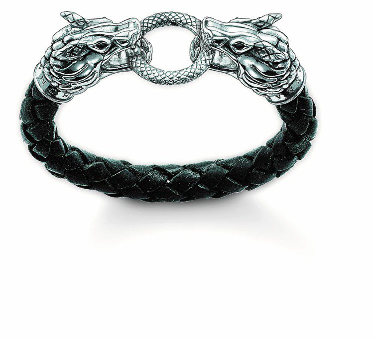 龍系列圈扣手環，綴有龍形鏈扣的皮繩的中性配飾。圖／Thomas Sabo提供