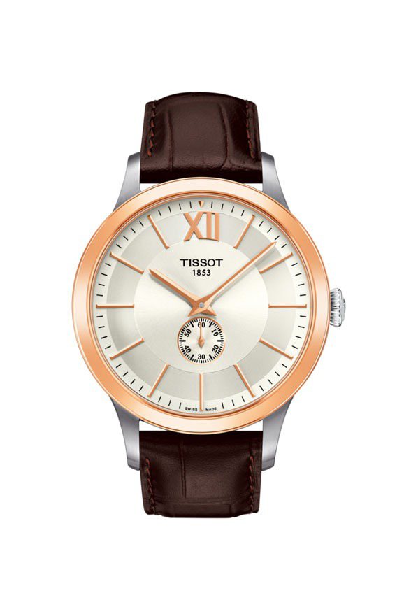 TISSOT Classic 18K玫瑰金男裝自動腕錶,建議售價NT,200。圖／天梭表提供