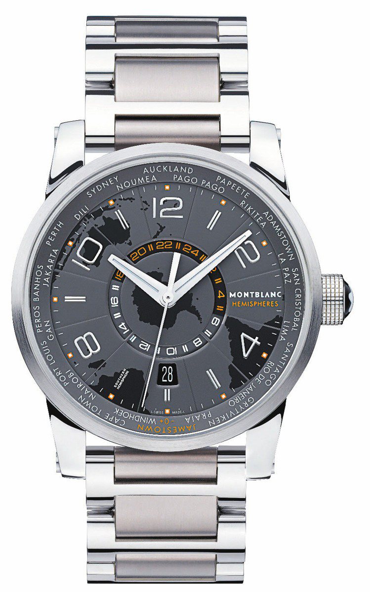 TimeWalker系列世界時區南北半球腕表，南半球款，自動機芯，42mm精鋼表殼，定價約16萬元。圖／萬寶龍提供