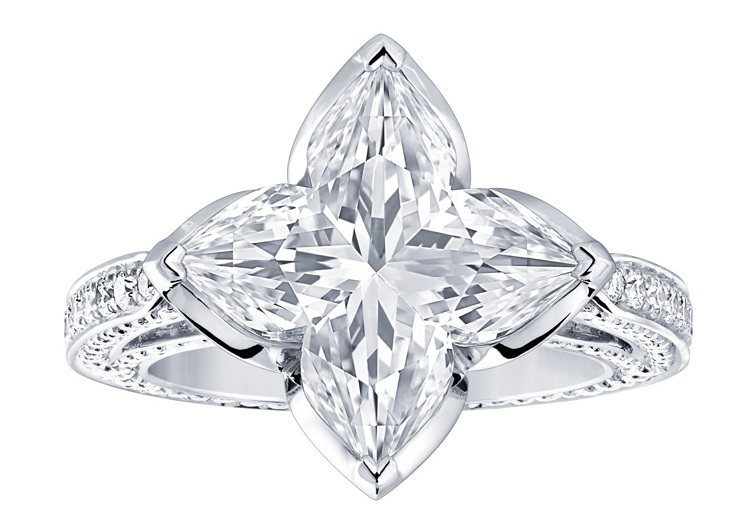 LV頂級珠寶Pierres De Centre花朵鑽戒，重6.4克拉， 42,240,000元。圖／ LV提供