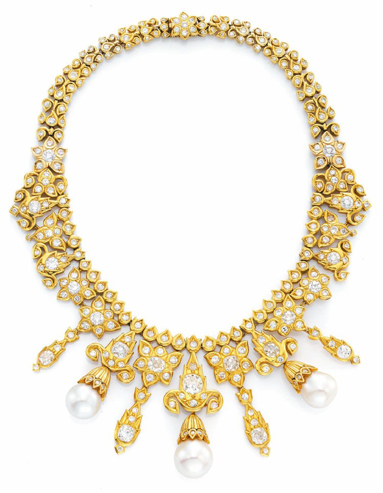 Heritage典藏骨董項鍊，黃K金、鑽石、珍珠，1971年，私人收藏。圖／梵克雅寶提供