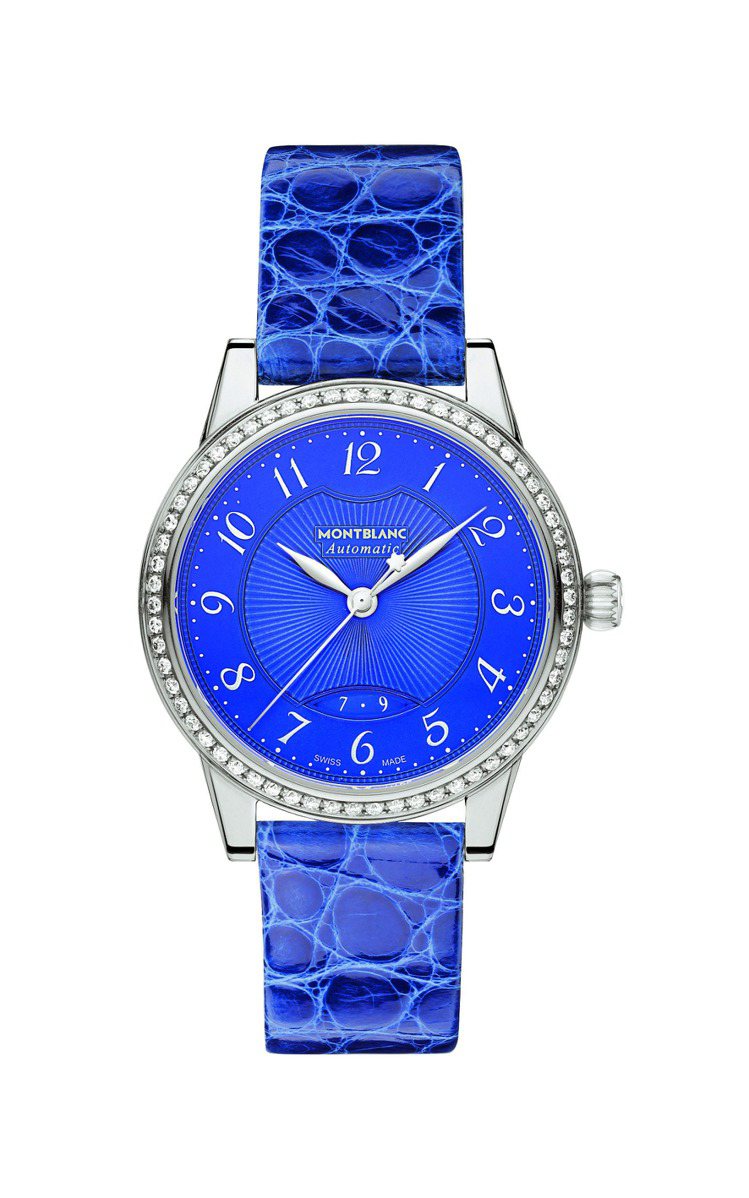 萬寶龍Bohéme寶曦系列寶藍鑲鑽自動女仕腕表，162,800元。圖／萬寶龍提供