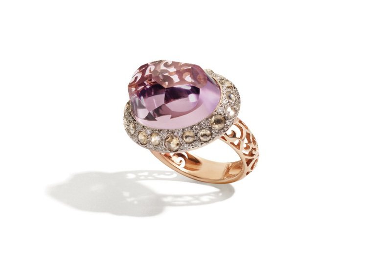 POMELLATOTango系列戒指，玫瑰金和白金鑲紫水晶與鑽石，22萬6千元。圖／POMELLATO 提供