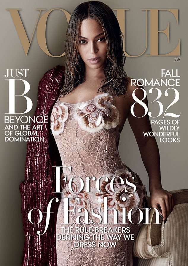 碧昂絲穿Marc Jacobs禮服登Vogue封面，是本季最美麗的焦點。圖／擷自Vogue雜誌