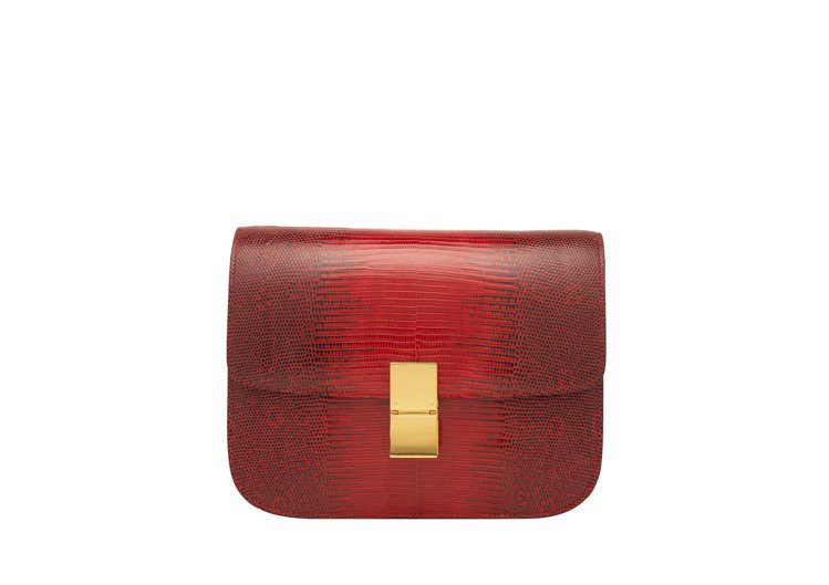 微風信義全新概念店首賣包款，CLASSIC紅色蜥蜴皮肩背手拿包，19萬5,000元。圖CELINE提供