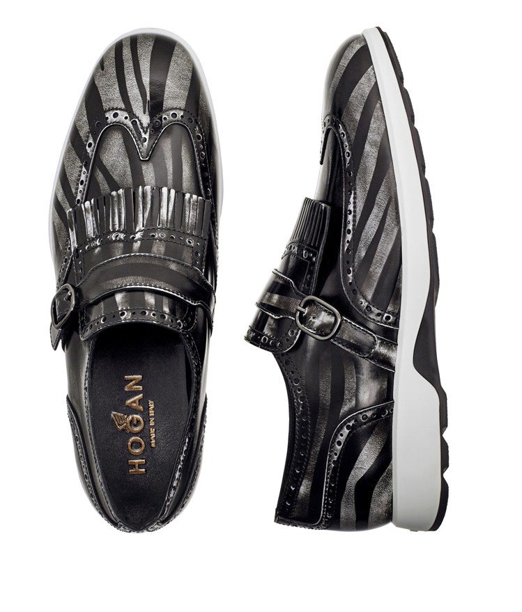 斑馬紋刷色皮革男士半正式休閒鞋，售價23,200元。圖／HOGAN提供
