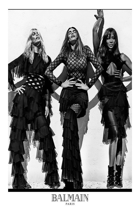Balmain請到的三位世界級超模Cindy Crawford、Claudia Schiffer和Naomi Campbell直接讓Balmain成為了本季廣告大片陣容最奢華的品牌。圖文：悅己網