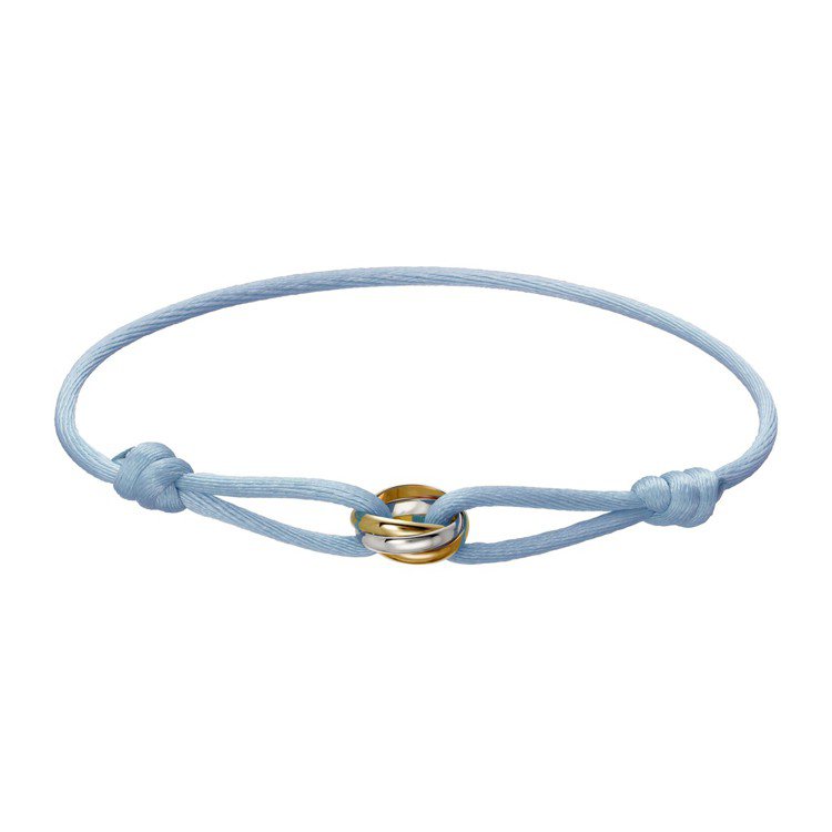 Trinity de Cartier絲繩系列手環-粉藍色， 參考價18,600元。圖/卡地亞提供