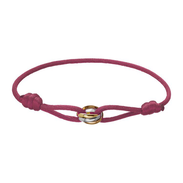 Trinity de Cartier絲繩系列手環-莓果色 ， 參考價18,600元。圖/卡地亞提供