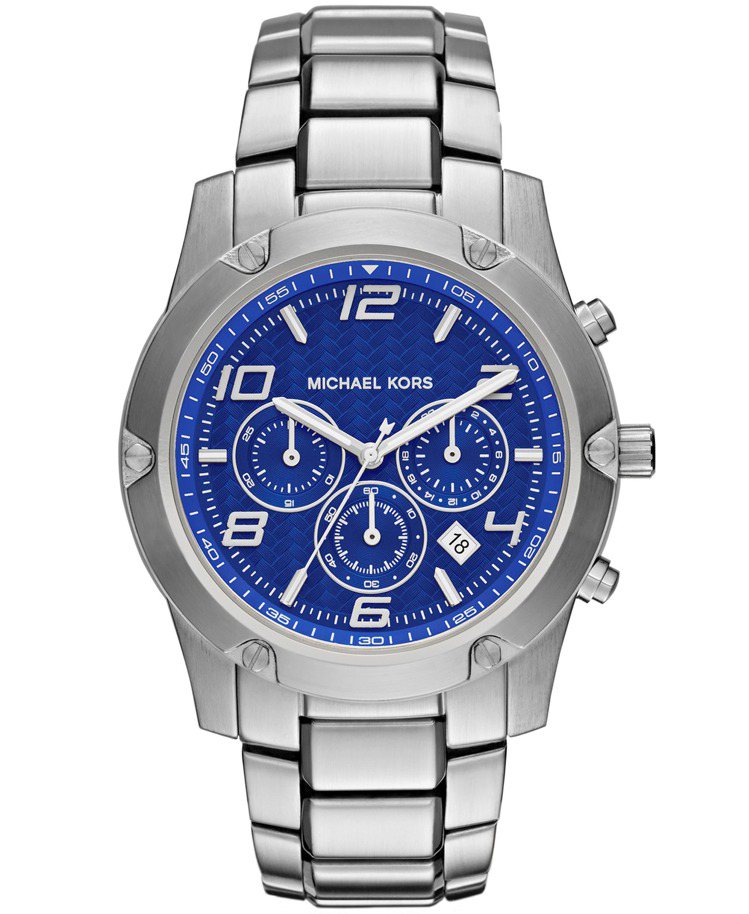 Michael Kors Caine系列湛藍三眼計時腕表，11,980元。圖／Fossil提供