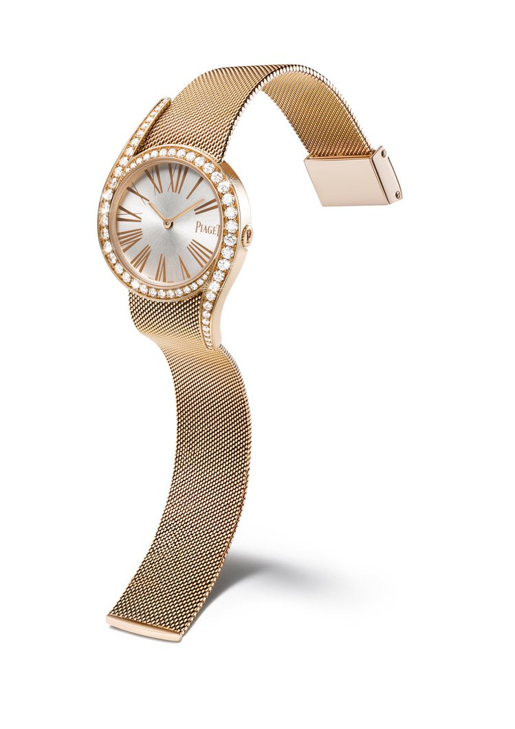 Limelight Gala Milanese腕表， 32mm 18K玫瑰金表殼， 伯爵製690P石英機芯， 參考售價124萬元。圖／伯爵提供