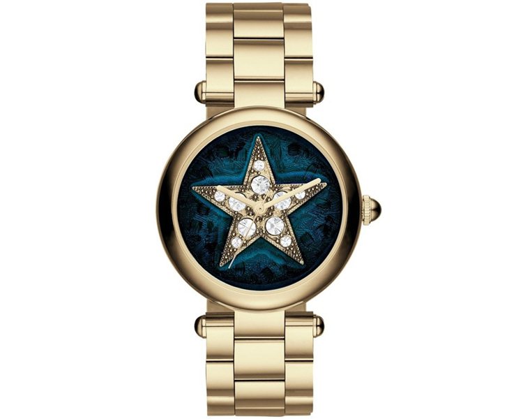 Marc Jacobs Dotty系列鑲鑽五角星琺瑯腕表 ，11,200元。圖／Fossil提供（繽紛表面藏心機）