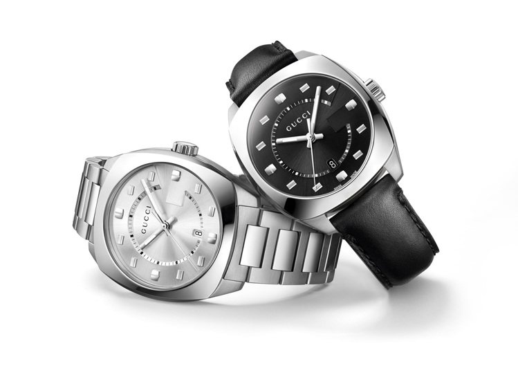 GG2570系列腕表，41mm，精鋼鍊帶建議售價30000元，黑色小牛皮表帶建議售價29000元。 圖／Gucci提供