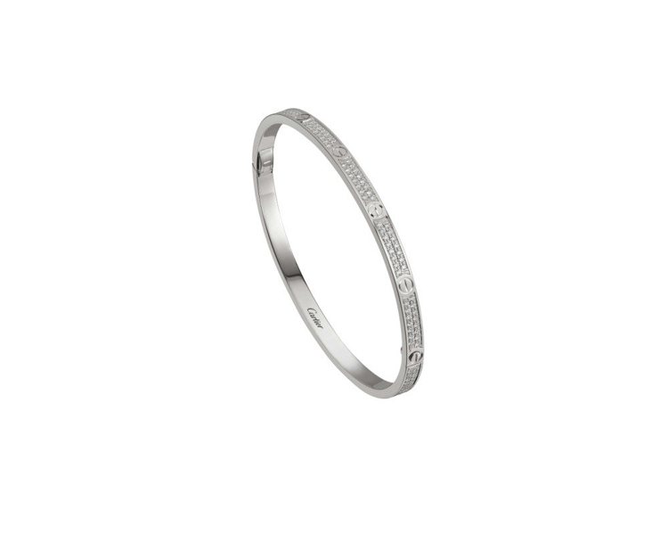 卡地亞 LOVE 系列全鋪鑲鑽石手環 (窄版)，白K金，約86萬5,000元。圖／卡地亞提供