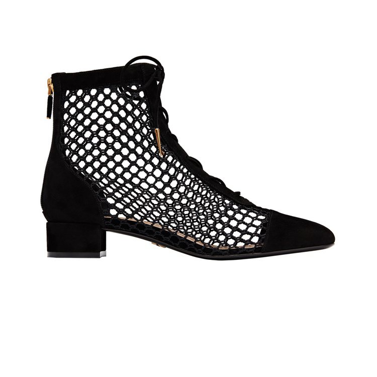Naughtily-D黑絨面網眼小牛皮綁帶踝靴，售價41,000元。圖／Dior提供