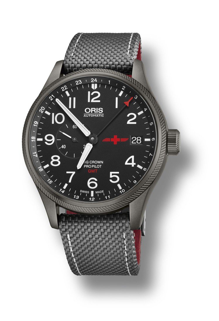 Oris GMT Rega雙時區腕表，槍灰色PVD不鏽鋼表殼，限量2,000只，約75,000元。圖／Oris提供