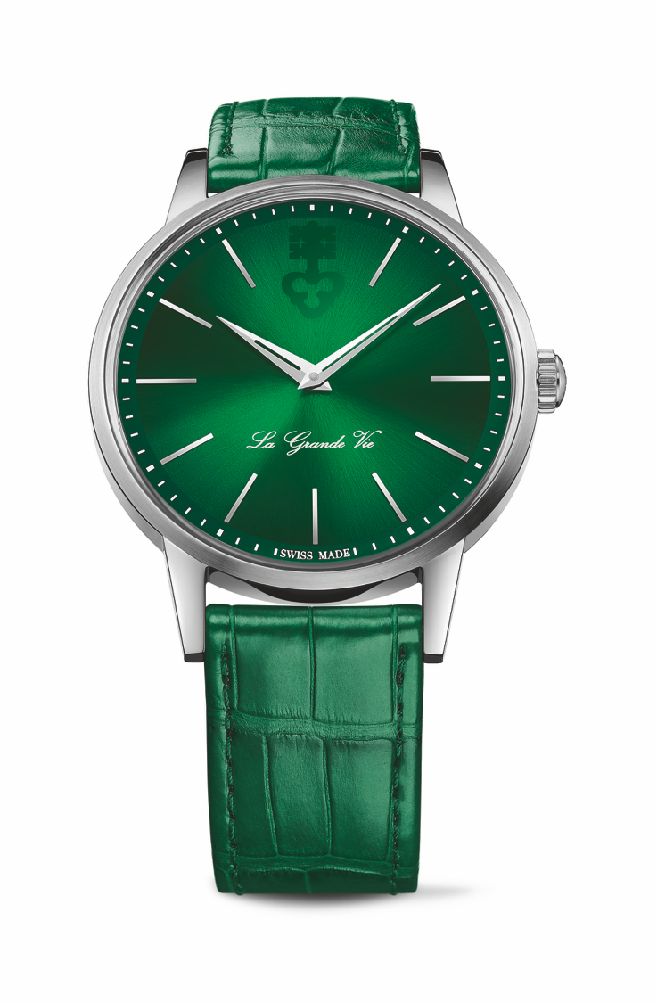 崑崙表La Grande Vie 系列自動上鍊鈦金屬腕表綠色款，12萬2,000元。圖／崑崙表提供