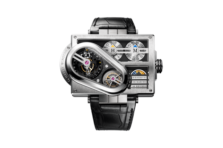 海瑞溫斯頓史詩陀飛輪3號腕表，18K白金和鋯合金表殼，搭配黑色蛋白石表盤，限量20只，約2,224萬3,000元。圖／Harry Winston提供