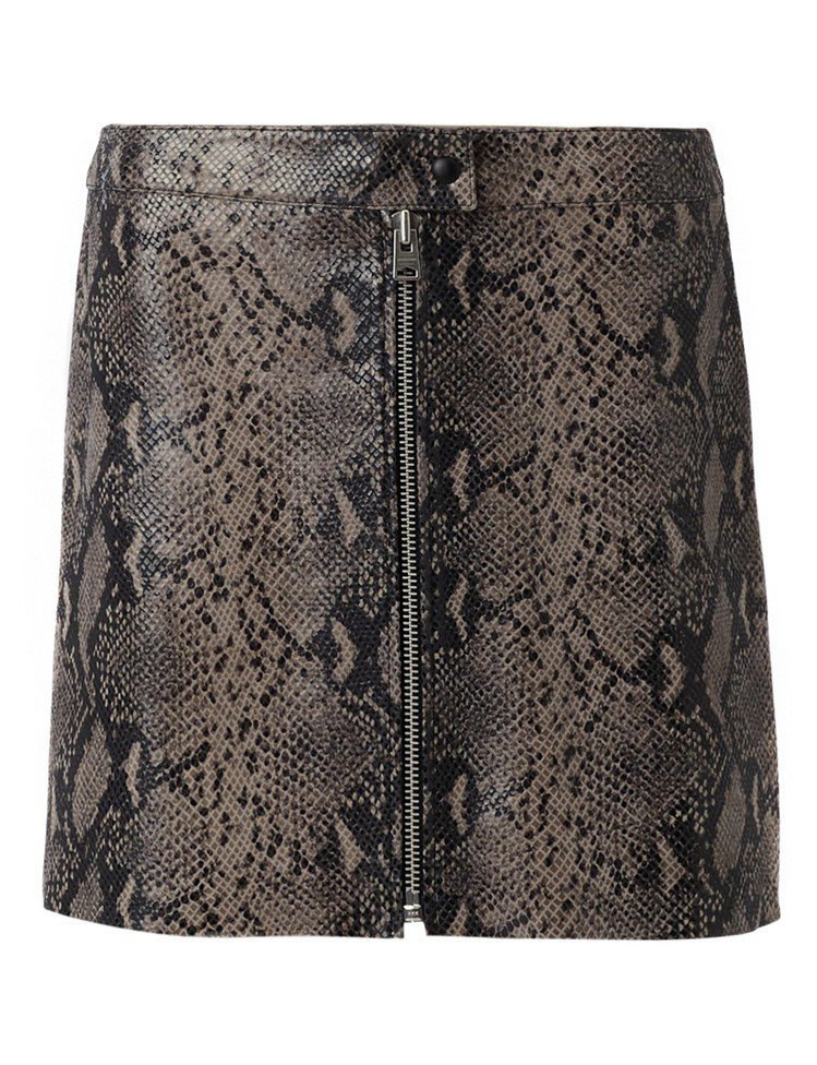ALLSAINTS Lena Oba蛇紋皮革短裙，8,700元。圖／ALLSAINTS提供