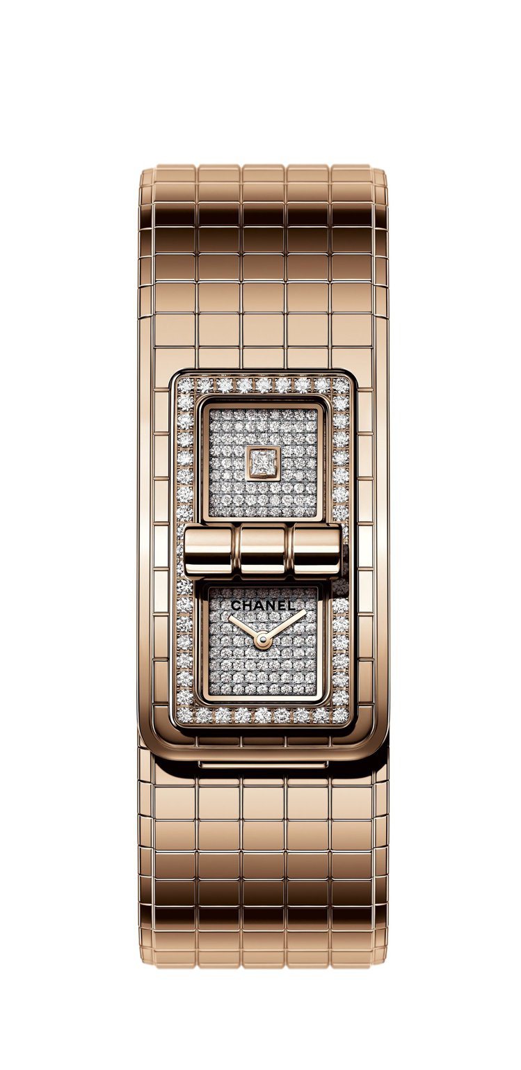 CODE COCO腕表，18K BEIGE 米色金鑲嵌鑽石，價格未定。圖／香奈兒提供