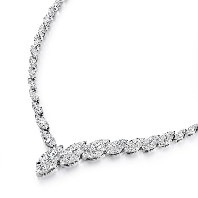AERIAL BREEZE項鍊，白K金鑲嵌鑽石總重約13.81克拉，188萬元。圖／HEARTS ON FIRE提供