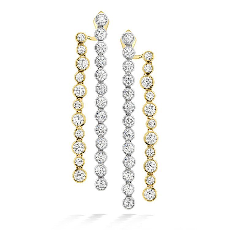 AERIAL DEW BEZEL耳環，鉑金與黃K金鑲嵌鑽石總重約6.05克拉，99萬7,000元。圖／HEARTS ON FIRE提供