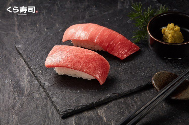 使用黑鮪魚製作的「熟成黑鮪魚大肚」以及「熟成黑鮪魚中肚」。圖／藏壽司提供