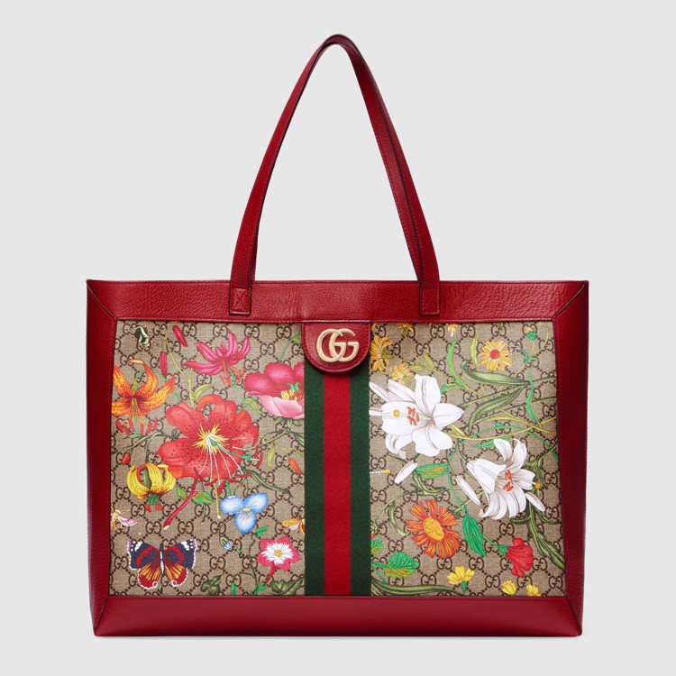 Ophidia系列Flora經典花卉圖騰中型托特包，62,400元。圖／Gucci提供