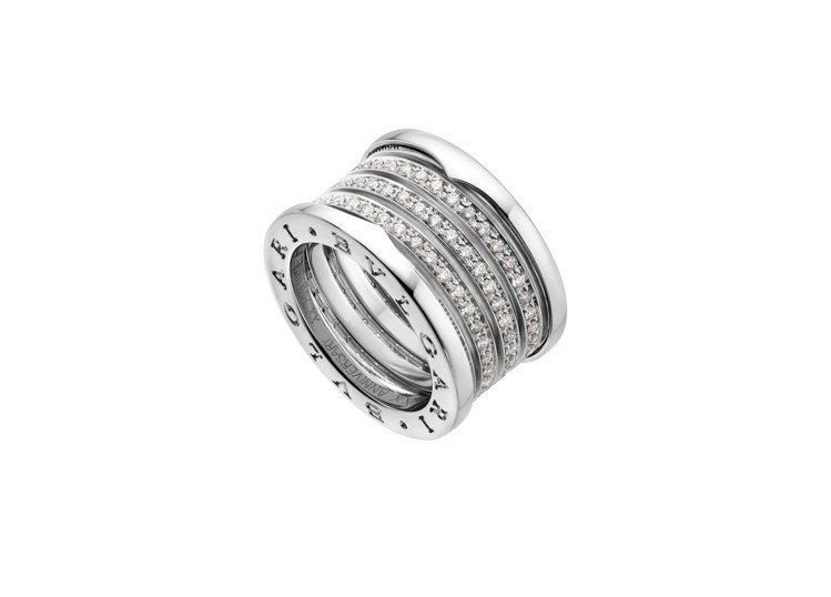 寶格麗B.zero1 20週年紀念版白K金五環鑲鑽戒指，約36萬2,600元。圖／BVLGARI提供