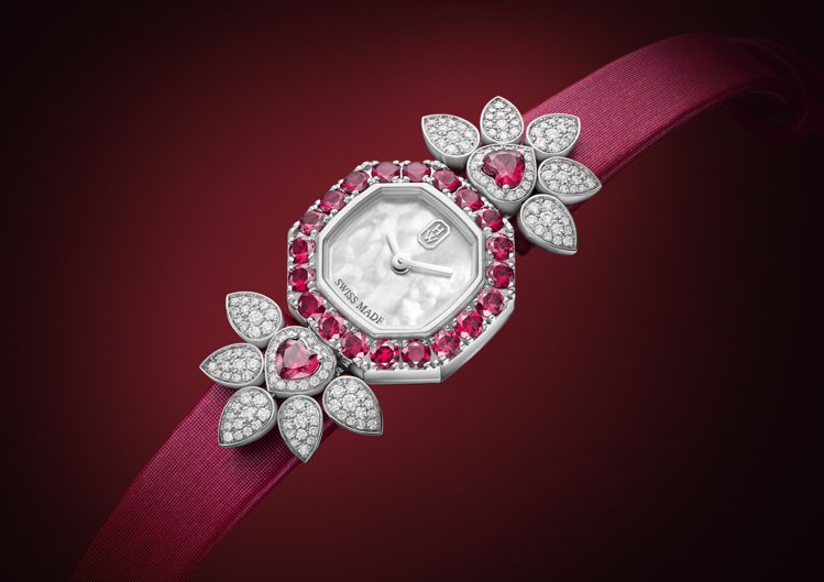 海瑞溫斯頓Precious Valentine’s Day高級珠寶表，鉑金表殼搭載石英機芯，限量14只，價格店洽。圖／Harry Winston提供