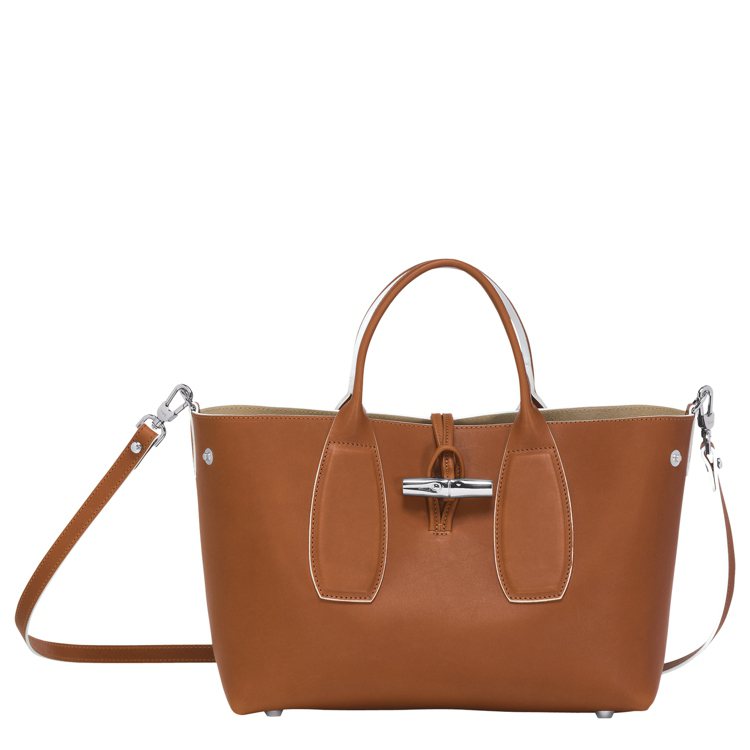 LONGCHAMP Roseau Luxe干邑色中型手提包，售價39,300元。圖／LONGCHAMP提供